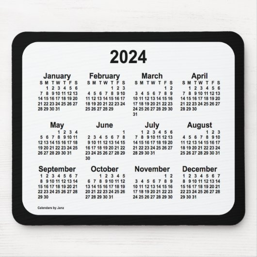 2024 White on Black Calendar by Janz Two Tone Mousepad (Vorne)