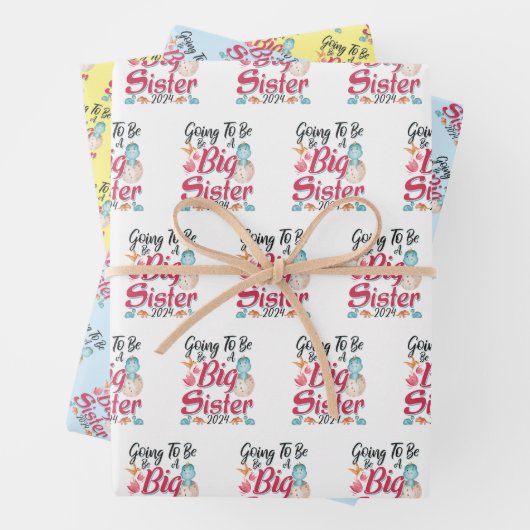 2024 wird eine große Schwester - Dinosaurier Geschenkpapier Set (Beispiel)