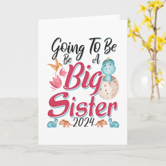 2024 wird eine große Schwester - Dinosaurier Karte (Gelbe Blume)
