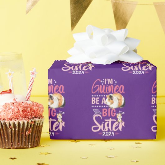 2024 wird eine große Schwester - Guinea Pig Pun Geschenkpapier (Geburtstagsparty)