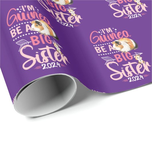 2024 wird eine große Schwester - Guinea Pig Pun Geschenkpapier (Rolleneckpunkt)