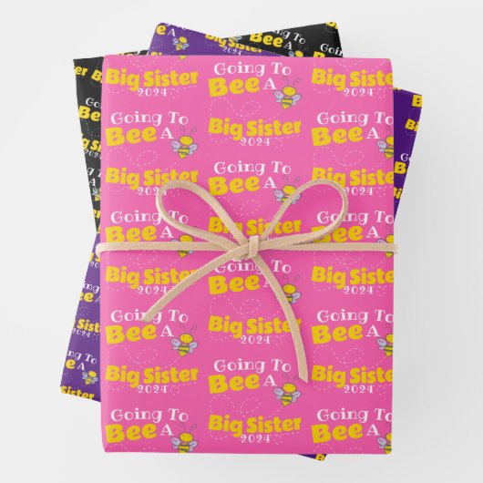 2024 wird eine große Schwester - Hummelpun Geschenkpapier Set (Beispiel)