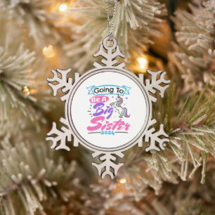 2024 wird eine große Schwester Unicorn Schneeflocken Zinn-Ornament