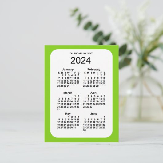 2024 Yellow Green 6 Month Mini Calendar von Janz Postkarte (Stehend Vorderseite)