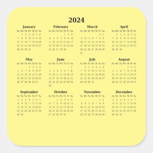 2024 Zwölfmonatiger Kalender Quadratischer Aufkleber (Vorderseite)