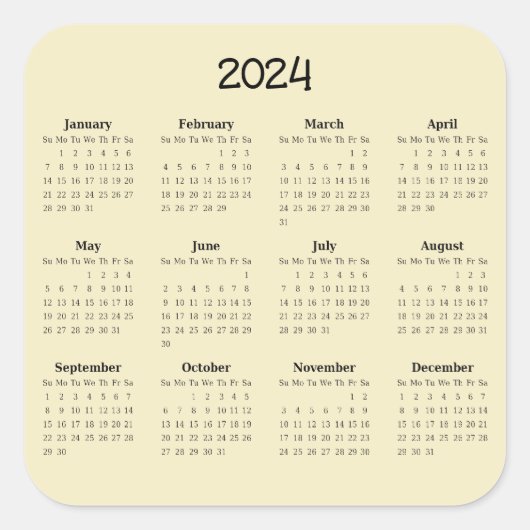 2024 Zwölfmonatiger Kalender Quadratischer Aufkleber (Vorderseite)
