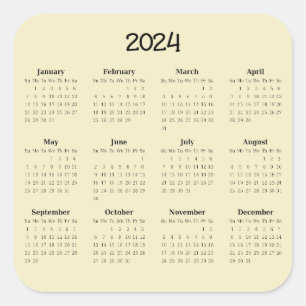 2024 Zwölfmonatiger Kalender Quadratischer Aufkleber