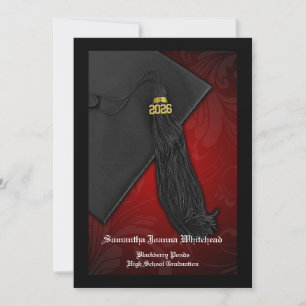 2025 12x18 Black and Red Tassel Charm Einladung