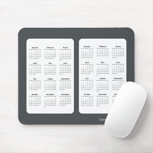 2025 - 2026 Basic Black and White Calendar Mousepad (Mit Mouse)