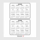2025 2026 Minikalender für Schwarzweiß Aufkleber (Blatt)