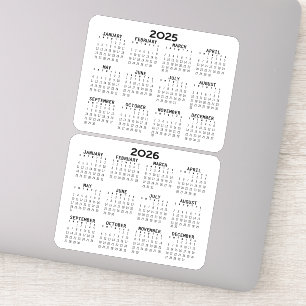 2025 2026 Minikalender für Schwarzweiß Aufkleber