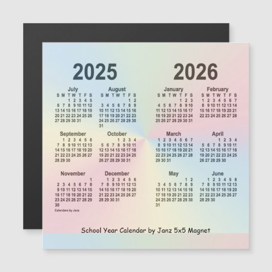 2025-2026 Rainbow School Year Calendar by Janz Magnetkarte (Vorne/Hinten)