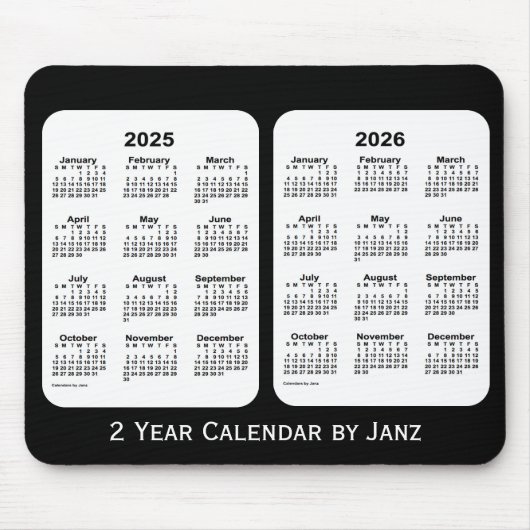 2025-2026 Schwarz-Weiß-Kalender von Janz Mousepad (Vorne)