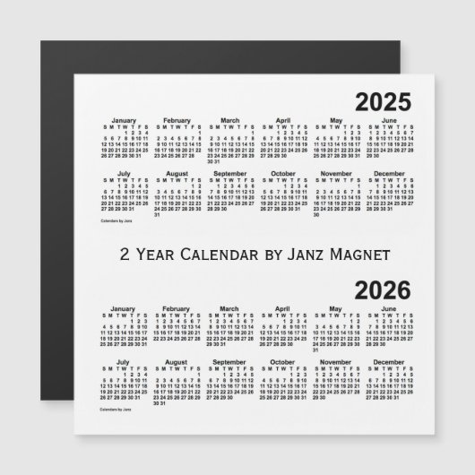 2025-2026 weißer 2-jähriger Kalender durch Janz Magnetkarte (Vorne/Hinten)