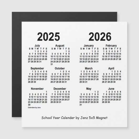2025-2026 Weißer Schuljahreskalender von Janz Magnetkarte (Vorne/Hinten)