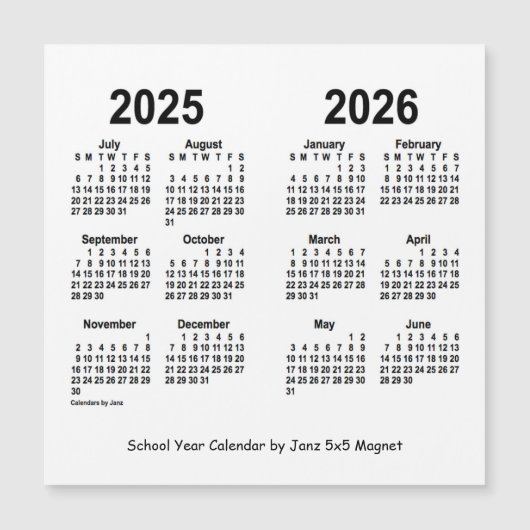 2025-2026 Weißer Schuljahreskalender von Janz Magnetkarte (Vorderseite)
