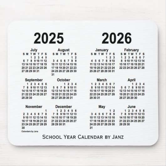 2025-2026 Weißer Schulkalender von Janz Mousepad (Vorne)