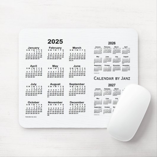 2025-2027 Weißer Dreijahreskalender von Janz Mousepad (Mit Mouse)