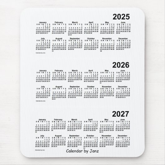 2025-2027 Weißer Dreijahreskalender von Janz Mousepad (Vorne)
