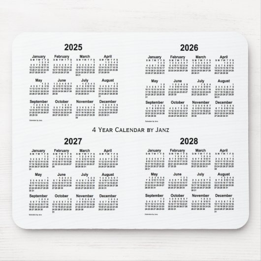 2025-2028 Weißer Vierjahreskalender von Janz Mousepad (Vorne)