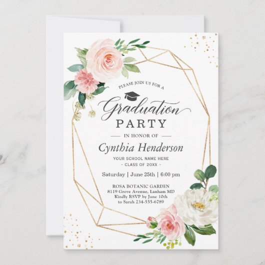 2025 Abitur Party Girly Blush Pink Bloral Einladung (Vorderseite)