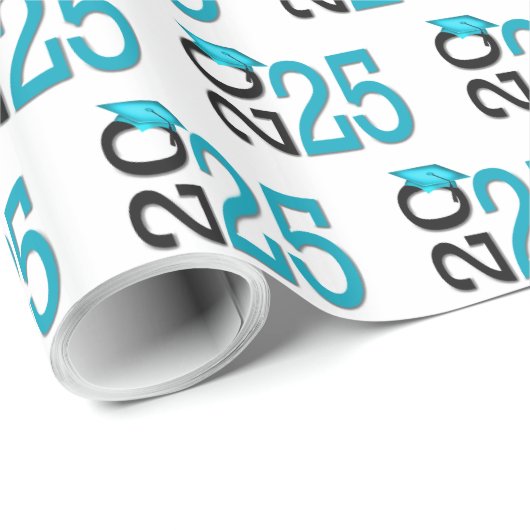 2025 Abschluss Aquamarin und schwarz Geschenkpapier (Rolleneckpunkt)