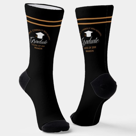 2025 Abschluss Black Gold Custom High School Socken (Gewinkelt)