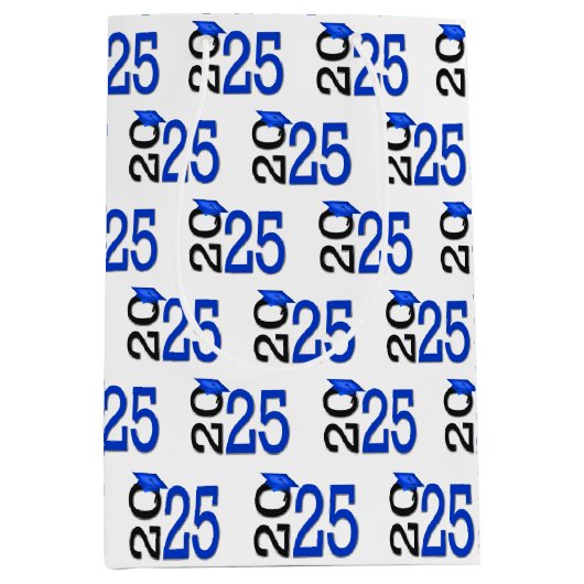 2025 Abschluss Blau und Schwarz Mittlere Geschenktüte (Vorderseite)