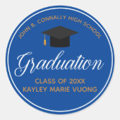2025 Abschluss Blue Gold Custom School Graduate Runder Aufkleber (Vorderseite)