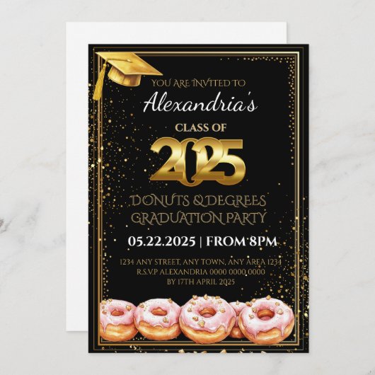 2025 Abschluss "Donuts and Degrees" Einladung (Vorne/Hinten)