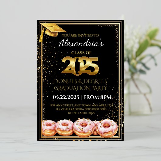 2025 Abschluss "Donuts and Degrees" Folieneinladung (Stehend vorne)