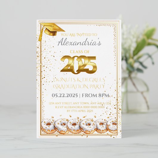 2025 Abschluss "Donuts and Degrees" Folieneinladung (Stehend vorne)