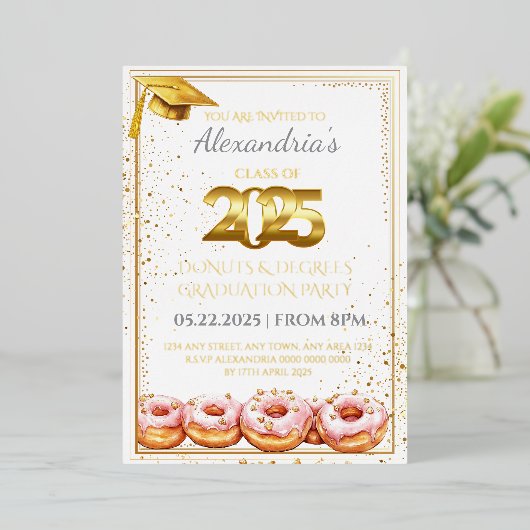 2025 Abschluss "Donuts and Degrees" Folieneinladung (Stehend vorne)