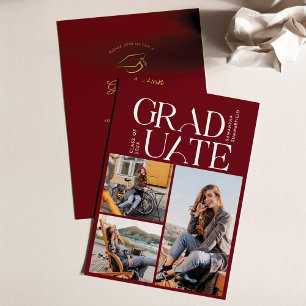 2025 Abschluss Foto Collage Burgundy Grad Party Einladung