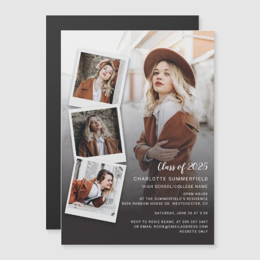 2025 Abschluss Foto Collage Open House Party Magneteinladung (Vorne/Hinten)