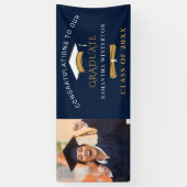 2025 Abschluss Foto Navy Blue Gold Grad Banner (Vertikal)