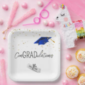 2025 Abschluss Gold Confetti und Blue Cap Pappteller (Party)