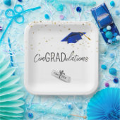 2025 Abschluss Gold Confetti und Blue Cap Pappteller (Party)