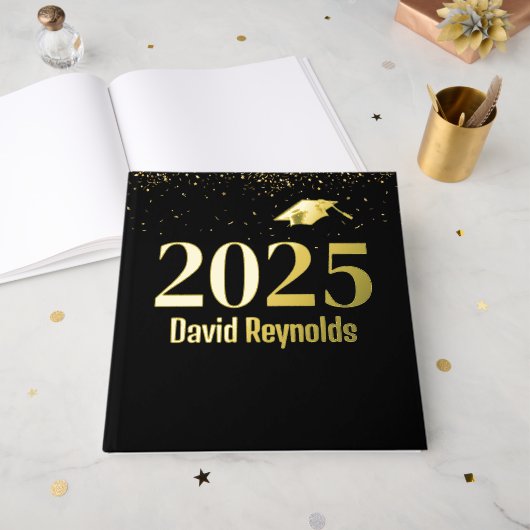 2025 Abschluss Gold und Schwarz Gästebuch (Vorderseite Offen)
