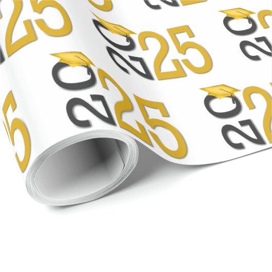 2025 Abschluss Gold und Schwarz Geschenkpapier (Rolleneckpunkt)