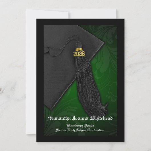 2025 Abschluss "Green and Black Tassel Charm" Einladung (Vorderseite)