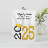 2025 Abschluss in den Farben Gold und Schwarz der  Einladung (Stehend Vorderseite)