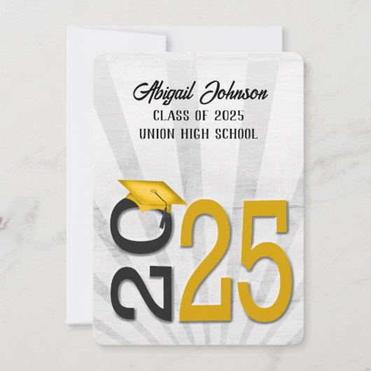 2025 Abschluss in den Farben Gold und Schwarz der  Einladung (Vorderseite)