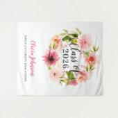 2025 Abschluss in rosa, florale Farbe im Hintergru Wandteppich (Vorderseite (Horizontal))