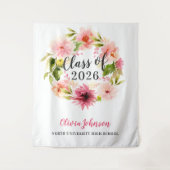 2025 Abschluss in rosa, florale Farbe im Hintergru Wandteppich (Vorderseite)