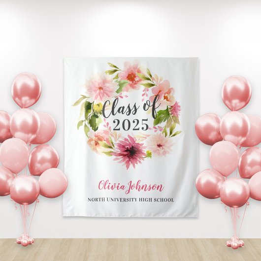 2025 Abschluss in rosa, florale Farbe im Hintergru Wandteppich