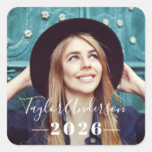 2025 Abschluss Minimalistisches Weißes Foto Quadratischer Aufkleber (Vorderseite)