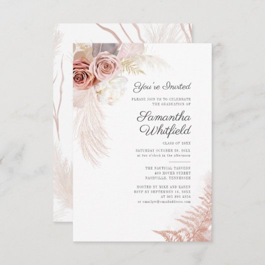 2025 Abschluss Pampas Grass Grad Party Einladung (Vorne/Hinten)