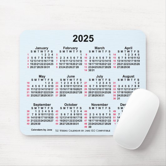 2025 Alice Blue 52 Weeks ISO Calendar by Janz Mousepad (Mit Mouse)