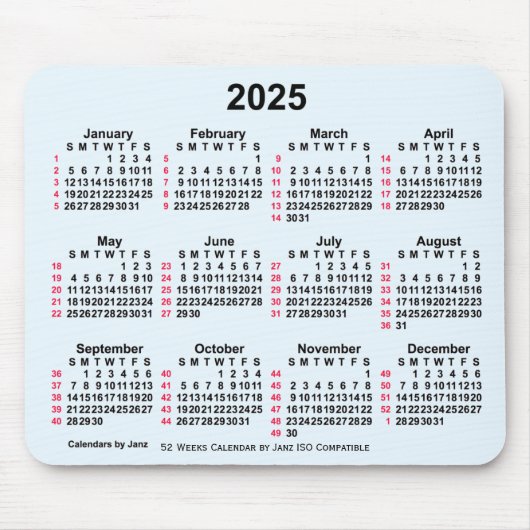 2025 Alice Blue 52 Weeks ISO Calendar by Janz Mousepad (Vorne)